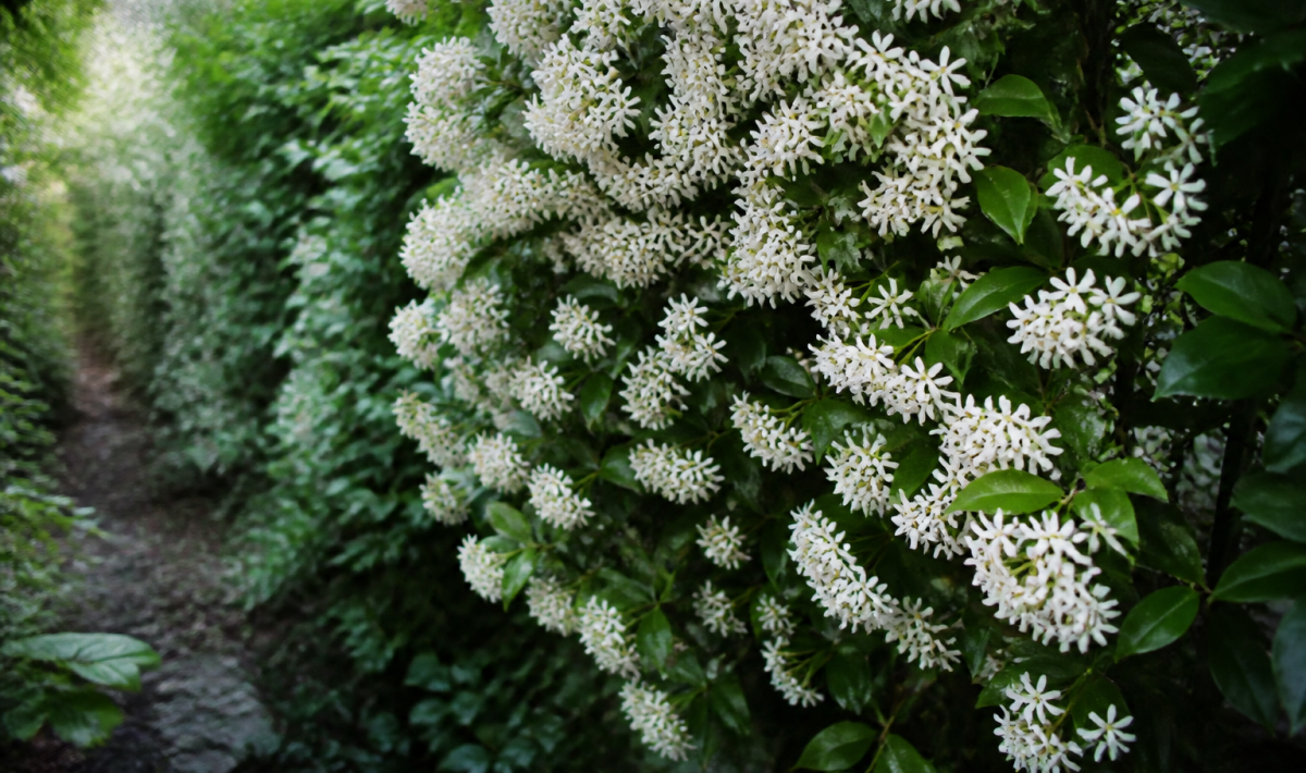 Buisson aux petites fleurs blanches densement groupees degageant forte odeur