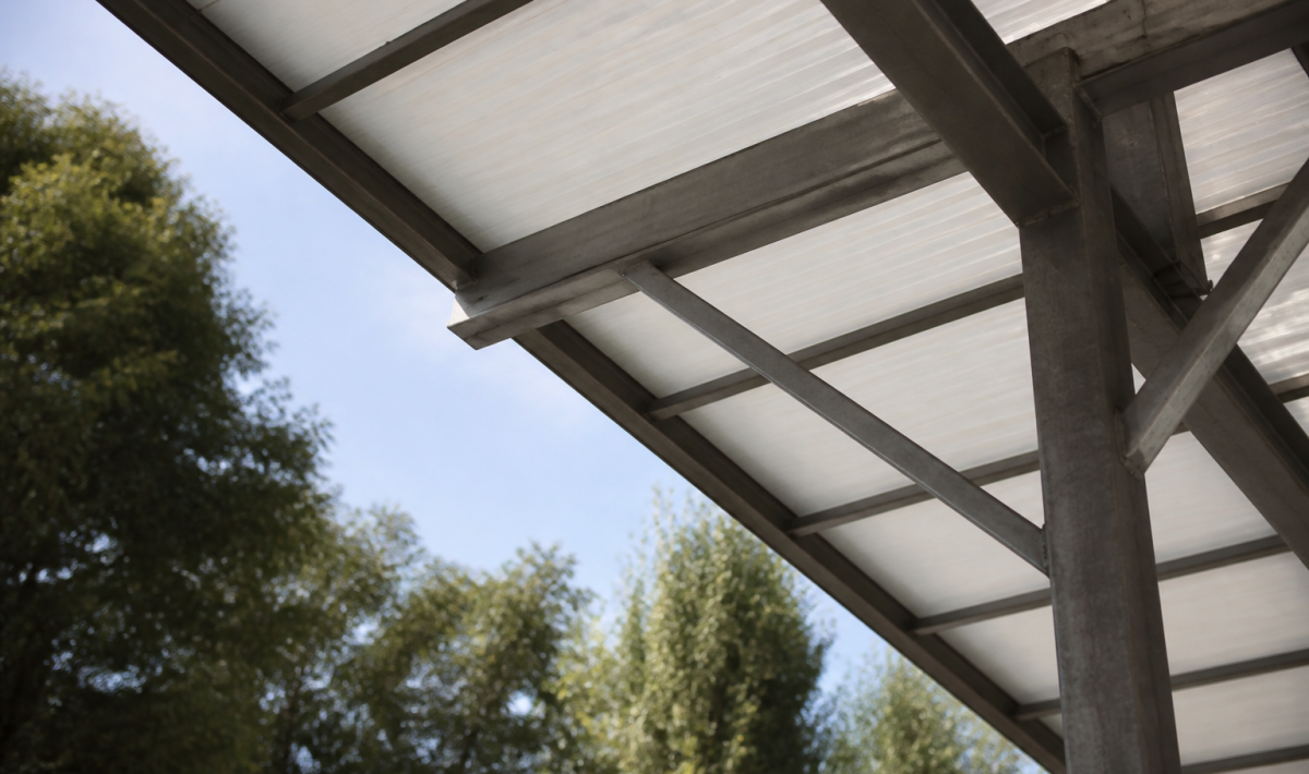 Toit incline recouvert tuiles grises sur petite cabane bois