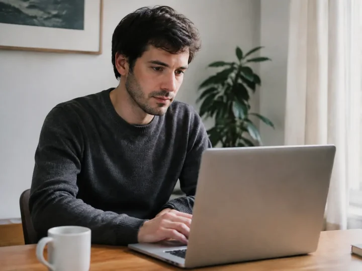 Un homme assis devant un ordinateur portable ouvert